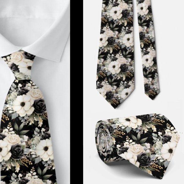 Corbata Acuarela Floral en Blanco y Negro (Subido por el creador)