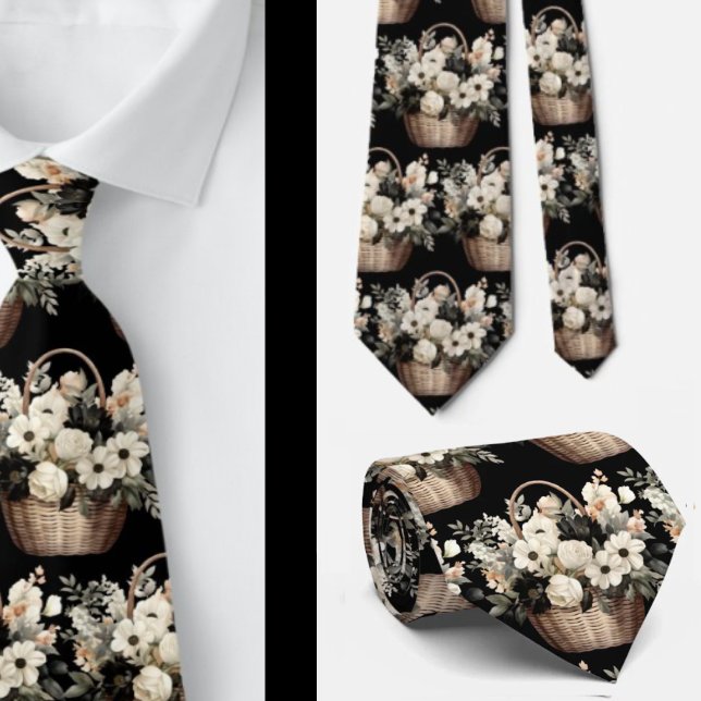 Corbata Acuarela floral en negro y blanco (Subido por el creador)