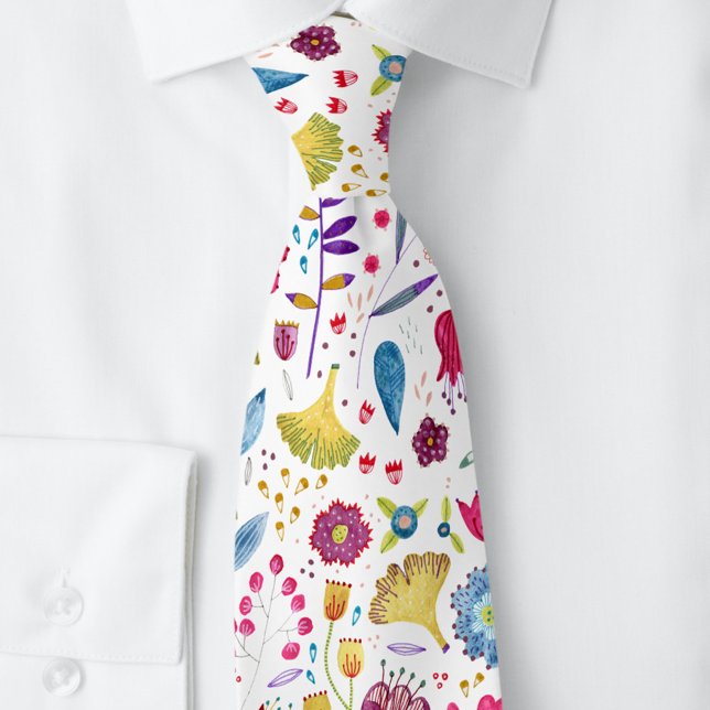 Corbata Acuarela floral moderna (Unique floral watercolor wildflower neck tie with art by Nic Squirrell)