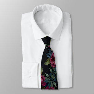 Corbata Acuarela floral rosa oscuro elegante