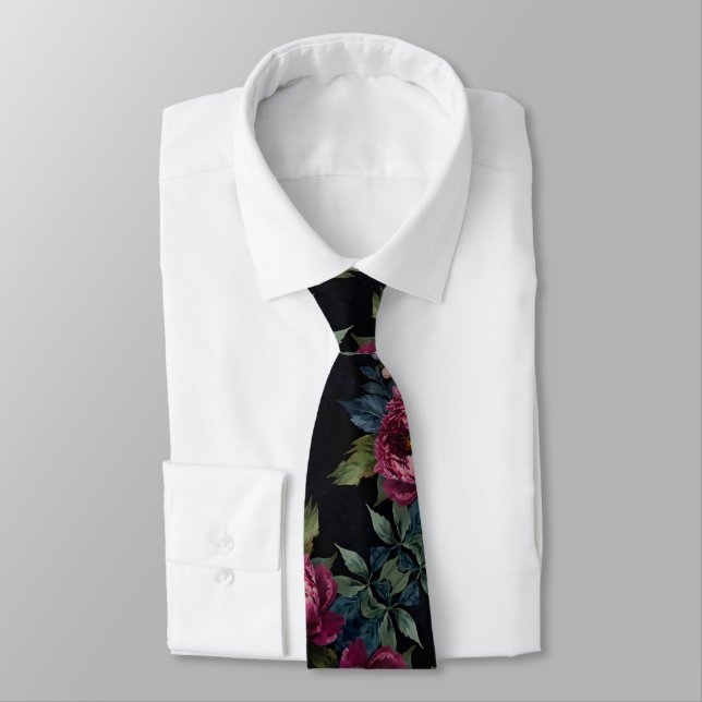 Corbata Acuarela floral rosa oscuro elegante (Atado)