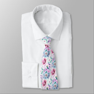 Corbata Acuarela flores rosadas, azules.