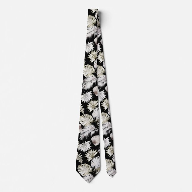 Corbata Acuarela Hojas Tropicales Boda Blanca (Anverso)