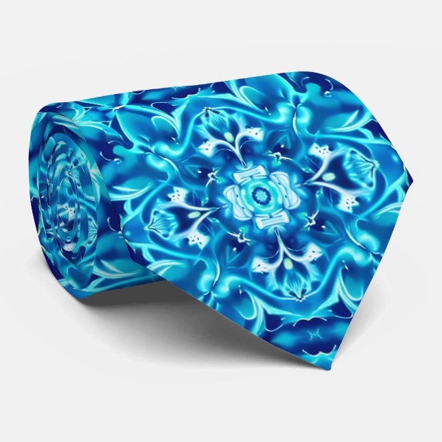 Corbata Acuarela Mandala Flor en tonos azul índigo (Enrollado)