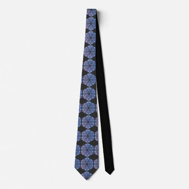 Corbata Acuarela Mandala Púrpura y Azul (Anverso)