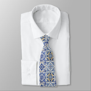 Corbata Acuarela moderna mediterránea  baldosas azules