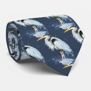 Corbata acuarela original Gran ave azul de garza