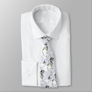 Corbata Acuarela Peonías Rosas Hortensias Azules Polvorien