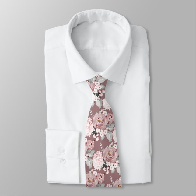 Corbata Acuarela Rosas agitados Hydrangeas DIY Mauve (Atado)