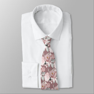 Corbata Acuarela Rosas Polvorientas Hortensias DIY Mauve