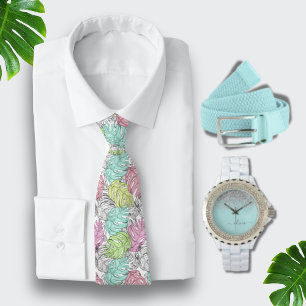 Corbata Acuarela Turquesa Hawaiano Azul Acuático Monstera