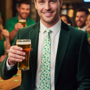 Corbata Acuarela Verde Trébol de Cuatro Hojas Día de San P