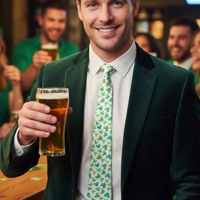 Corbata Acuarela Verde Trébol de Cuatro Hojas Día de San P (Subido por el creador)