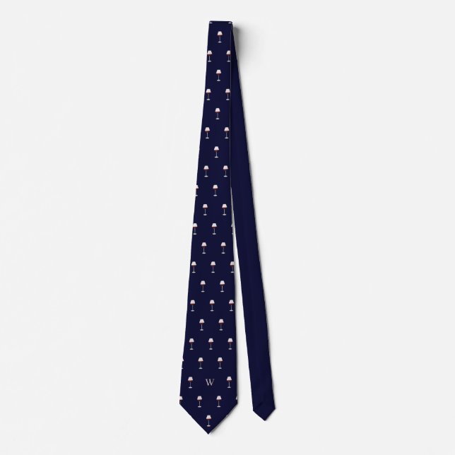 Corbata Acuarela Vino Vidrio Amante Monogramado Azul (Anverso)