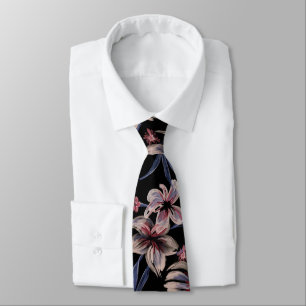 Corbata Acuarelas Crimson Floral sobre negro