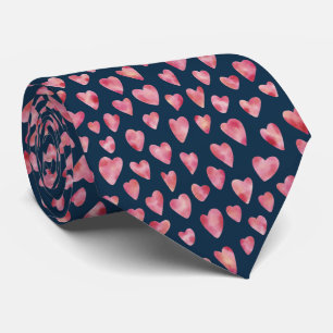 Corbata Adorable patrón de corazón de amor acuarela rosa