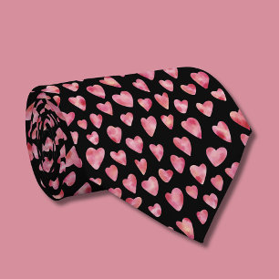 Corbata Adorable patrón de corazón de amor acuarela rosa