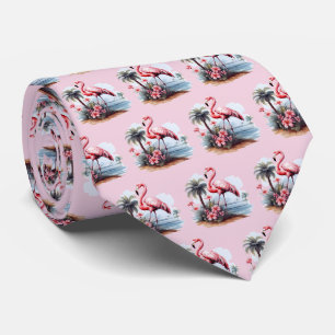 Corbata Adorable patrón de flamenco rosa en baldosas