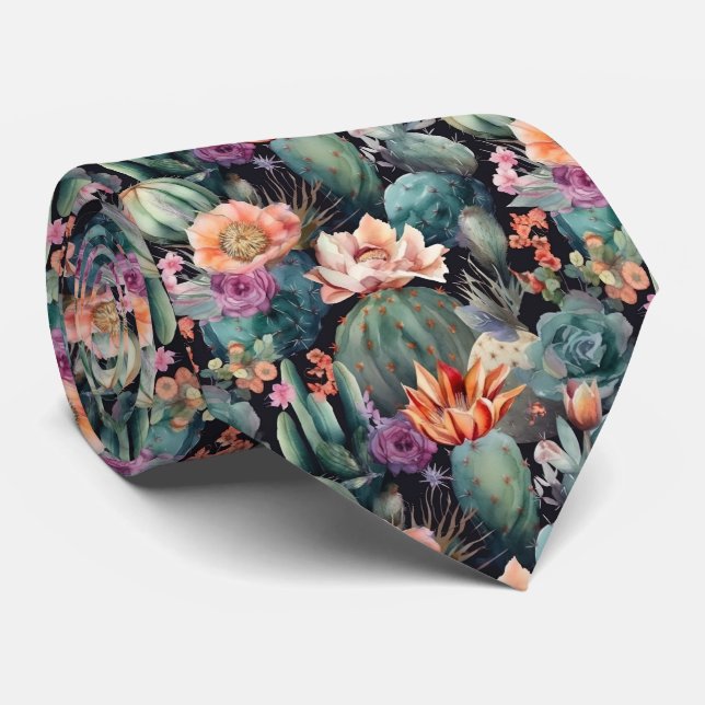 Corbata adorable patrón de flores de cactus de azulejos (Enrollado)