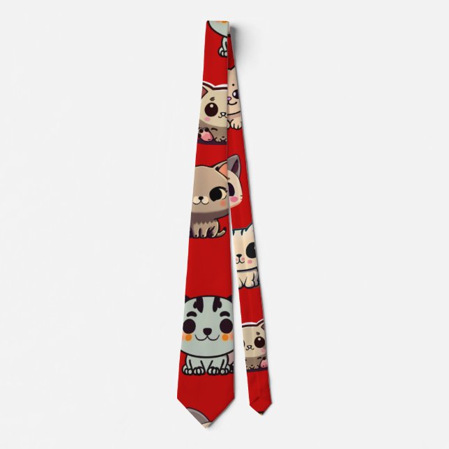 Corbata Adorable puramente: Patrón de gato rojo oscuro (Anverso)