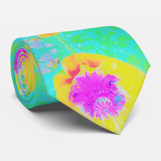 Corbata Adormidera amarilla con centro rosado caliente en  (Enrollado)