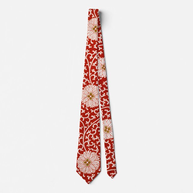Corbata Adorno chino rojo blanco floral de Owen Jones (Anverso)