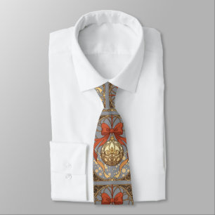 Corbata Adorno de Navidad Rojo y Beige Art Nouveau