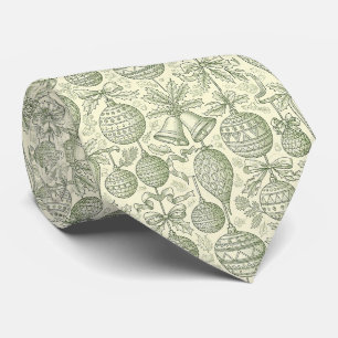 Corbata Adorno de Navidad Vintage Toile Verde Sage Crema