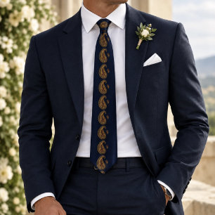 Corbata Adornos de seda de Navy Gold Ornate Paisley Burgun