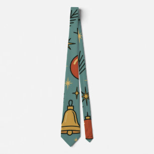 Corbata Adornos Navideños Retro Campana y Estrellas Patrón
