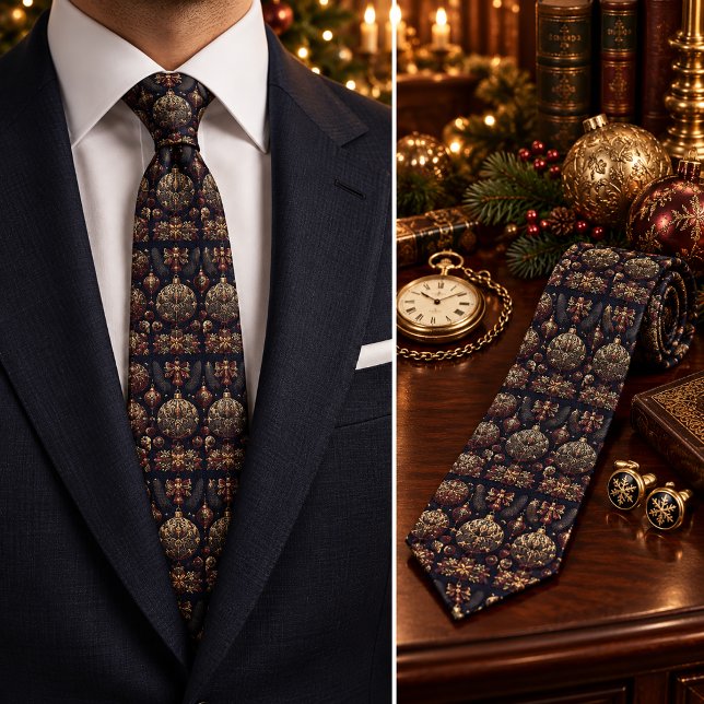 Corbata Adornos Navideños Victorianos Vintage Azul Marino  (Subido por el creador)