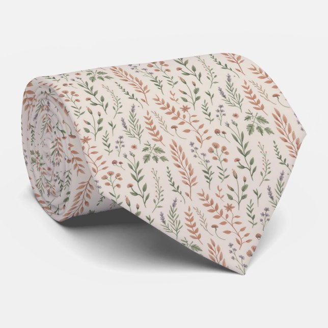 Corbata Aesthetic Floral Pattern Beige Background (Enrollado)