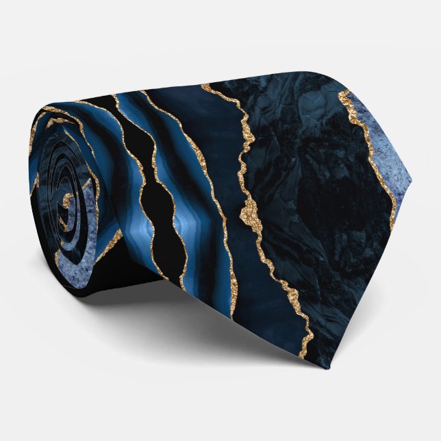 Corbata Agate Navy Blue Gold Geode Marble Elegant Neck Tie (Enrollado)