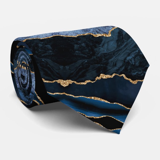 Corbata Agate Navy Blue Gold Purpurina Gemstone Neck Tie (Enrollado)