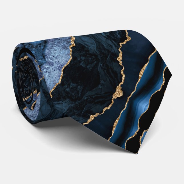 Corbata Agate Navy Blue Gold Purpurina Geode Marble Nece T (Enrollado)