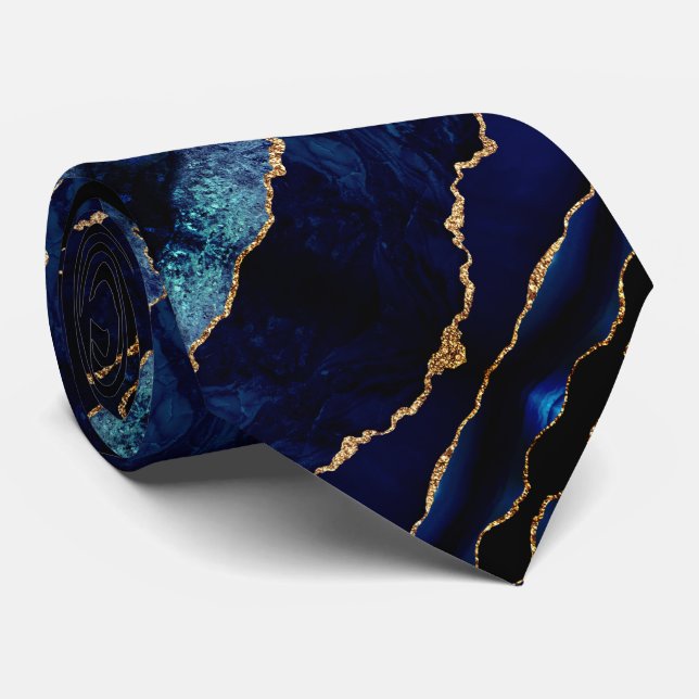 Corbata Agate Navy Blue Gold Purpurina Marble Necesario (Enrollado)