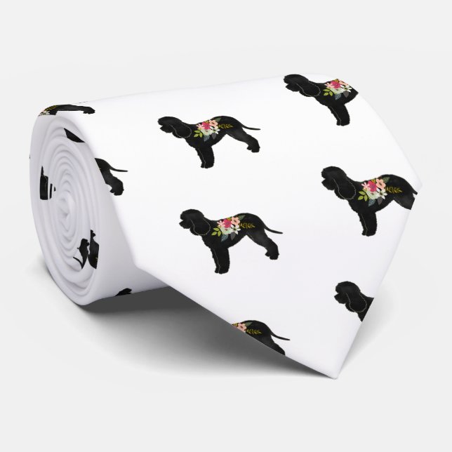 Corbata Agua irlandesa Spaniel Dog Boho Floral Silhouette (Enrollado)