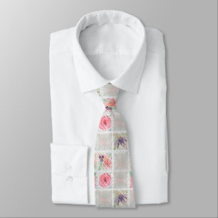Corbata Agua rosa de fruta floral estilizada a cuadros