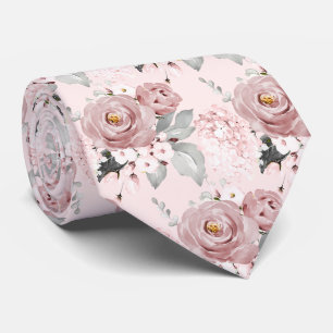 Corbata Aguarela Rosas Polvorientas Hydrangeas fondo DIY N