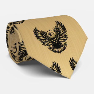 Corbata Águila calva patriótica de oro y negro con bandera