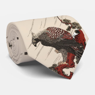 Corbata ÁguiLA EN LA RAMA DEL PINO EN LA LLUVIA Ukiyoe