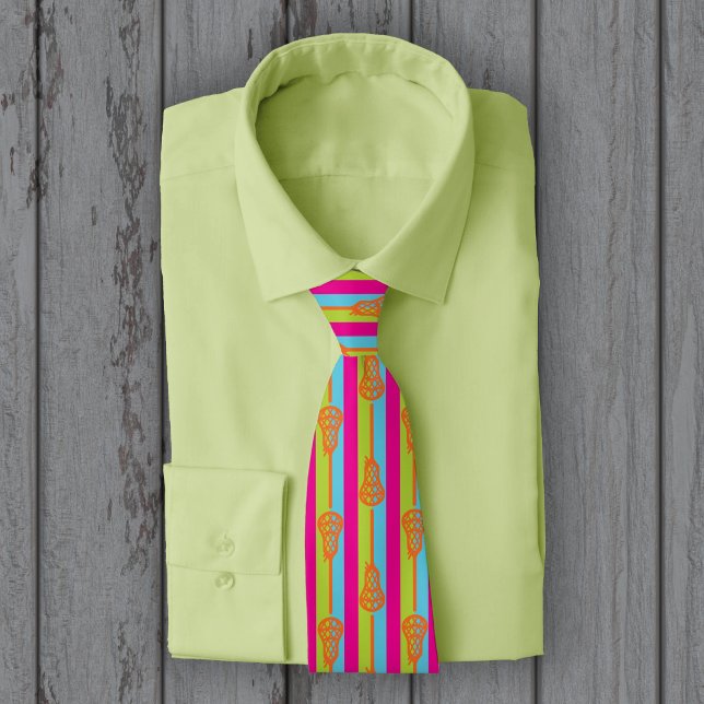 Corbata Agujas y rayas de lacrosse retro brillante neón (Subido por el creador)