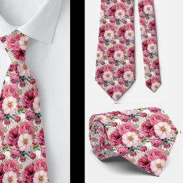 Corbata Agujero Floral Rosa Brillante Agujero Cuello