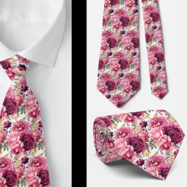Corbata Agujero Floral Rosa Brillante Agujero Cuello