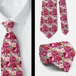 Corbata Agujero Floral Rosa Brillante Agujero Cuello
