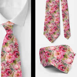 Corbata Agujero Floral Rosa Brillante Agujero Cuello