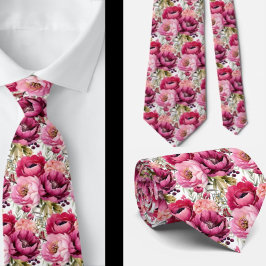 Corbata Agujero Floral Rosa Brillante Agujero Cuello