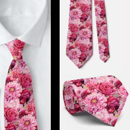 Corbata Agujero Floral Rosa Brillante Agujero Cuello