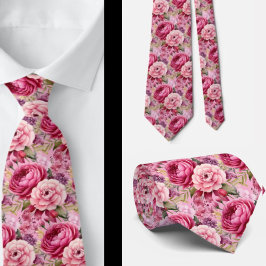 Corbata Agujero Floral Rosa Brillante Agujero Cuello