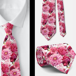 Corbata Agujero Floral Rosa Brillante Agujero Cuello